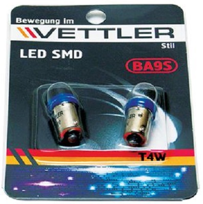Лампа светодиодная Vettler BA9S1250501BLUE 12 v ba9s-1 smd голубая повторит. подсв фары (к-т 2шт) 