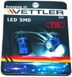Лампа светодиодная Vettler T101250501BLUE 12 v t10-1 smd голубая повторит, габарит б/цок 
