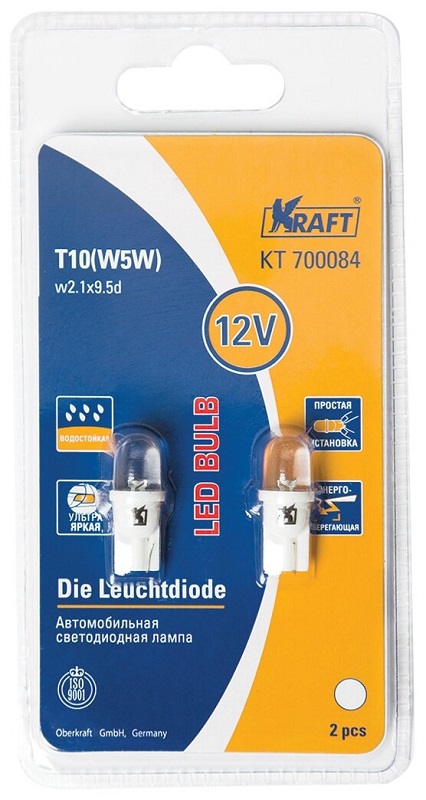 Светодиод Kraft KT 700084 t10 w5w (w2.1x9.5d) 12v white 2 шт. 