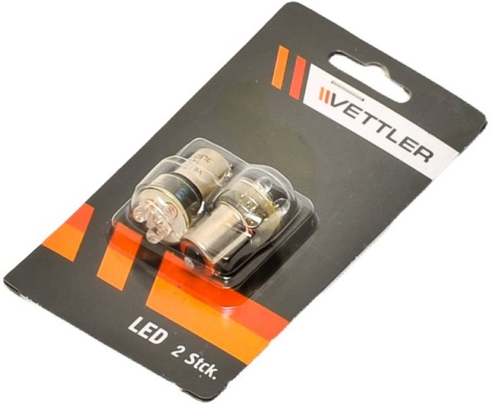 Лампа светодиодная Vettler 12V21WBA15SORANGE 12 v 21 w 3 led оранжевая габарит поворот стоп (2шт) 