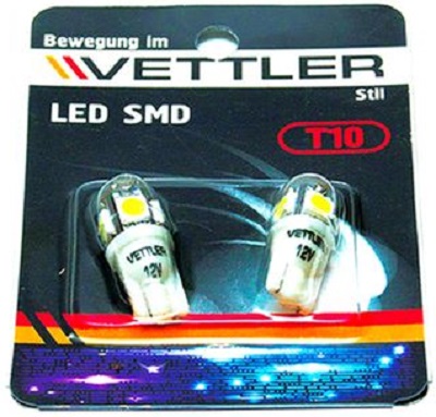 Лампа светодиодная Vettler T101250505WHITE 12 v t10-5 smd белая повторит, габарит б/цок (к-т 2шт) 