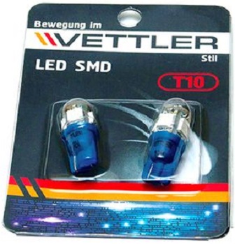 Лампа светодиодная Vettler T101250505BLUE 12 v t10-5 smd голубая повторит, габарит б/цок (к-т 2шт) 
