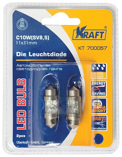 Светодиод Kraft KT 700057  c10w (sv8,5) 11x36 blue 2 шт.