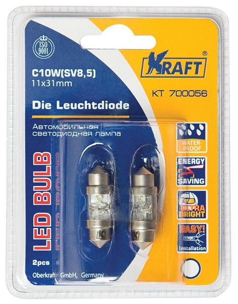 Светодиод Kraft KT 700056 c10w (sv8,5) 11x31white 2 шт. 
