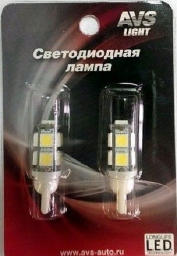 Лампа светодиодная AVS A78438S T10 12В, 2шт