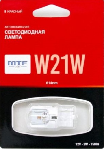 Лампа светодиодная MTF MW21WR Light w21w, цвет красный, 12в, 2.6вт