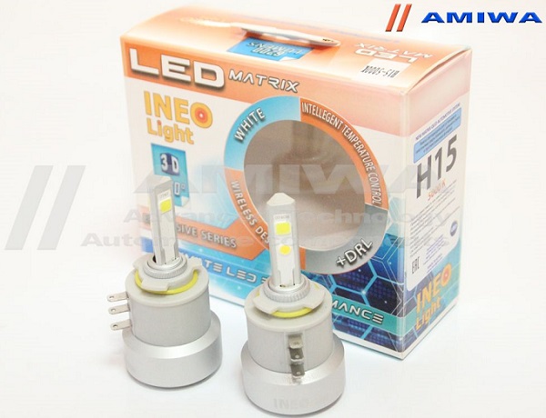 Лампа светодиодная Amiwa DRL-H15-3D-5000K H15 12В 54Вт, 2шт