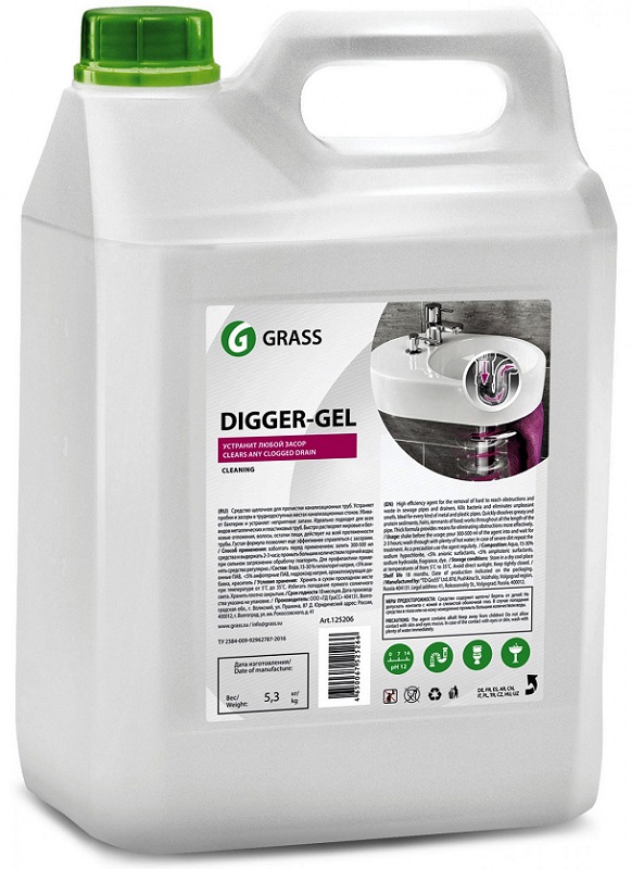 Средство щелочное для прочистки канализационных труб DIGGER-GEL Grass 125206, 5,3кг