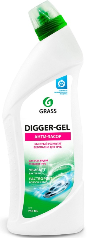 Средство щелочное для прочистки канализационных труб DIGGER-GEL Grass 125181, 750мл