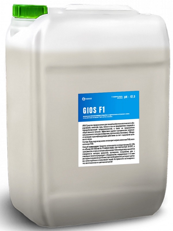 Щелочное пенное моющее средство на основе активного хлора GIOS F 1 Grass 550029, 19л