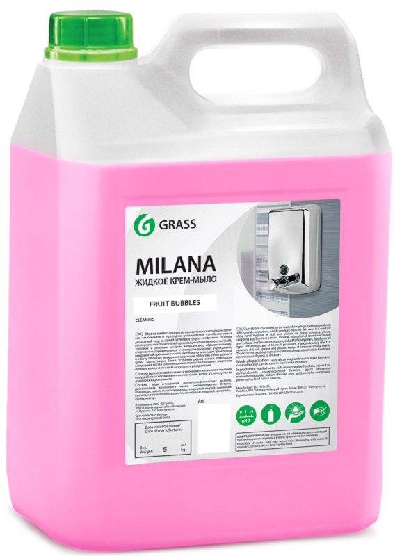 Крем-мыло жидкое увлажняющее Milana fruit bubbles Grass 125318, 5 кг