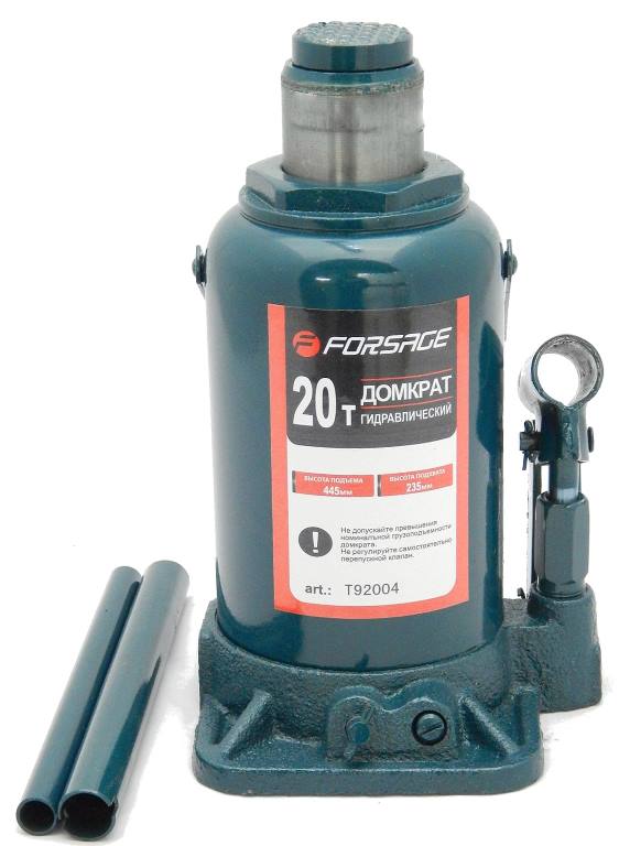 Домкрат бутылочный Forsage F-T92004 (20 т, с клапаном и дополнительным ремкомплектом)