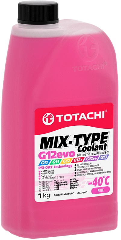 Жидкость охлаждающая Totachi 46801 MIX-TYPE COOLANT G12evo PINK -40C, розовая, 0.9л
