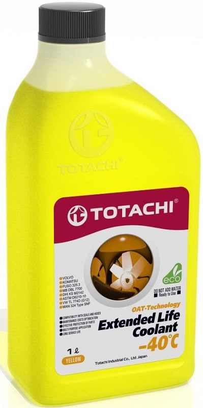 Жидкость охлаждающая Totachi 43701 EXTENDED LIFE COOLANT -40C, жёлтая, 1л