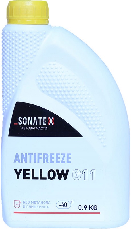 Жидкость охлаждающая Sonatex 102625 Antifreeze G11, жёлтая, 0.8л