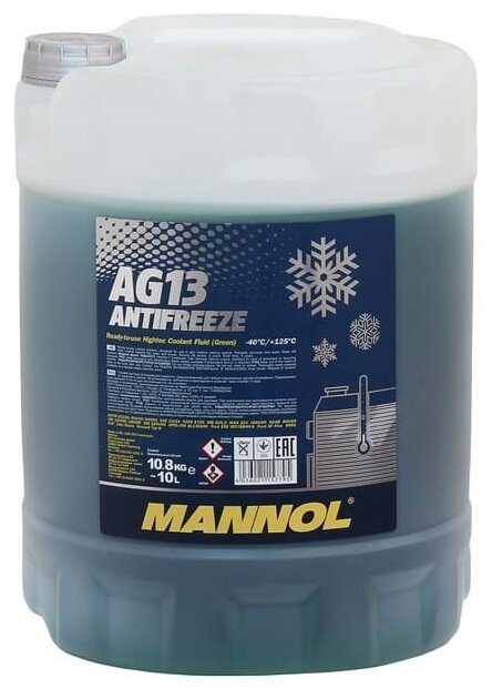 Жидкость охлаждающая Mannol 2047 hightec antifreeze ag13 -40°c, зелёная, 10л