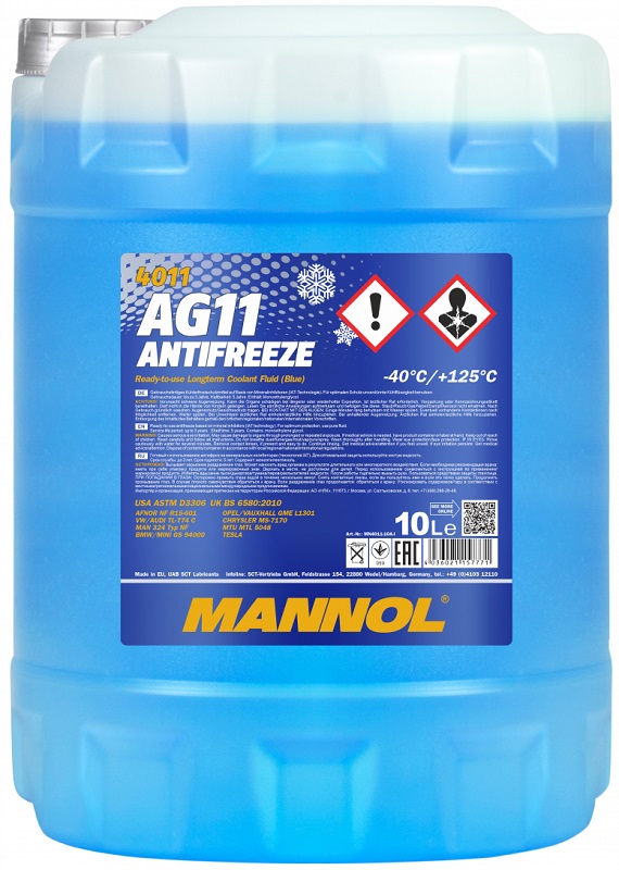 Жидкость охлаждающая Mannol MN4011-10 longterm antifreeze ag11 -40c, синяя, 10л