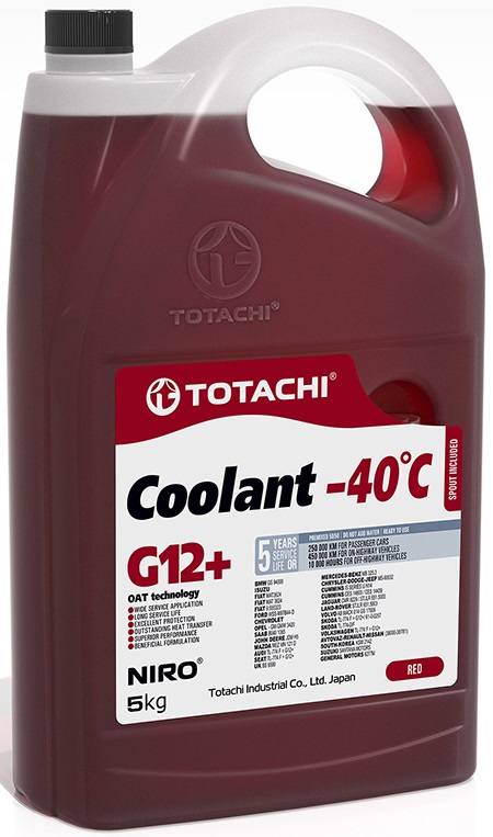 Жидкость охлаждающая Totachi 44805 NIRO COOLANT Red G12+, красная, 4.5л