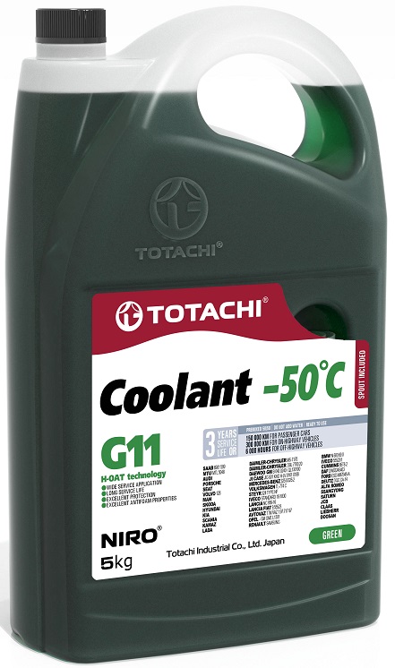 Жидкость охлаждающая Totachi 44705 NIRO COOLANT Green G11, зелёная, 5л