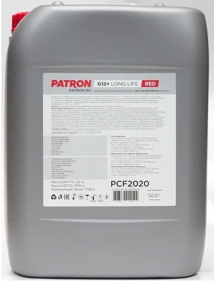 Жидкость охлаждающая Patron PCF2020 RED G12+, красная, 18л