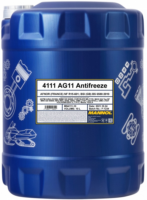 Жидкость охлаждающая Mannol MN4111-10 Longterm Antifreeze AG11, синяя, 10л