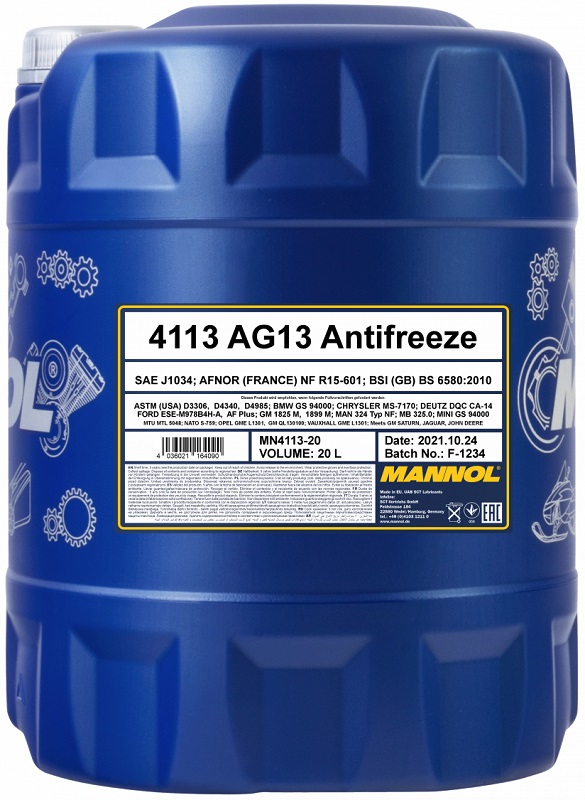 Жидкость охлаждающая Mannol 2059 Hightec Antifreeze AG13, зелёная, 20л