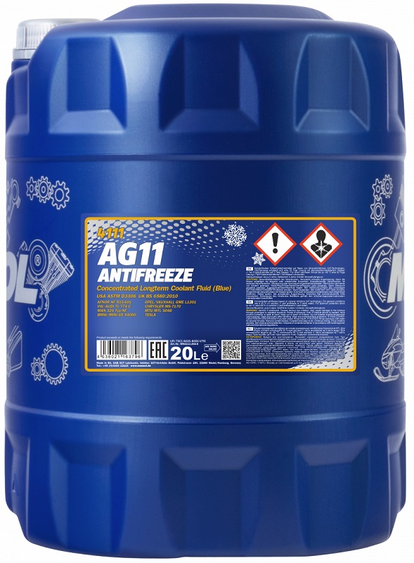 Жидкость охлаждающая Mannol 2051 Longterm Antifreeze AG11, синяя, 20л