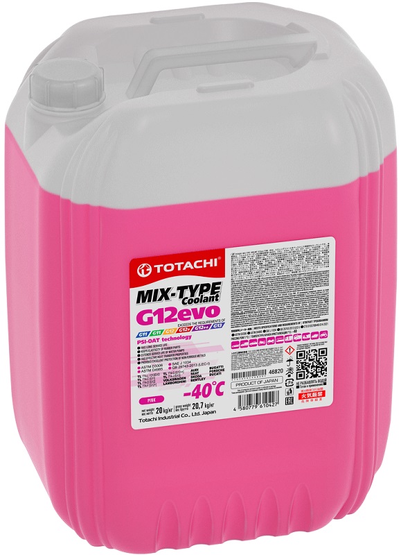 Жидкость охлаждающая Totachi 46820 MIX-TYPE COOLANT G12evo PINK -40C, розовая, 18л