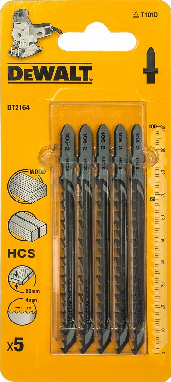 Пилка для лобзика по дереву HCS T101D DeWalt DT2164-QZ, 68 мм, 5 штук