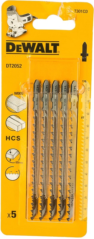 Пилка для лобзика по дереву HCS T301CD DeWalt DT2052-QZ, 87 мм, 5 штук