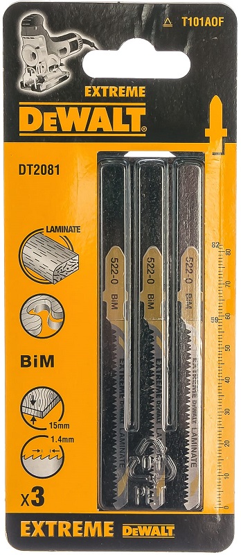 Пилка для лобзика по ламинату BIM T101AOF DeWalt DT2081-QZ, 59 мм, 3 штуки 