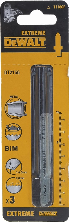 Пилка для лобзика по металлу  BIM EXTREME T118GF DeWalt DT2156-QZ, 51 мм, 3 штуки