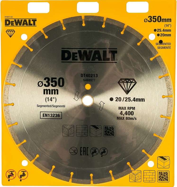 Круг алмазный сегментированный универсальный DEWALT DT40213-QZ, 350х25.4х20 мм 
