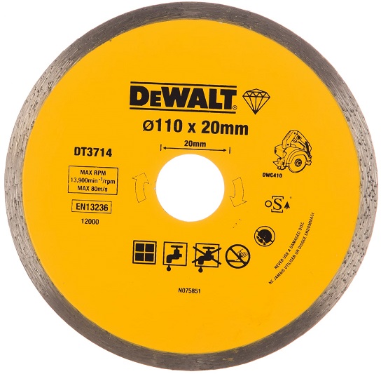 Диск алмазный сплошной DWC 410 DEWALT DT3714-QZ, 110х20 мм
