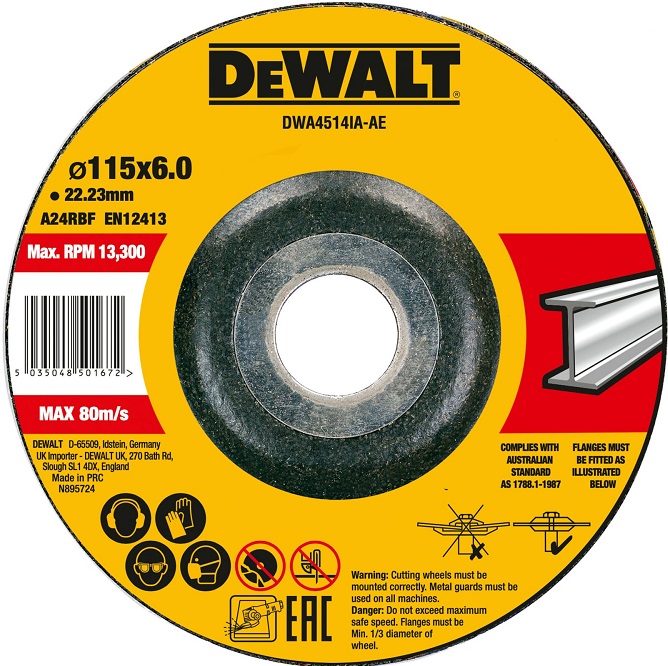 Круг зачистной по металлу Dewalt DWA4514IA-AE, 115x22.2x6 мм