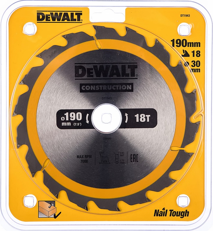 Пильный диск CONSTRUCT DEWALT DT1943-QZ, 190х30 мм