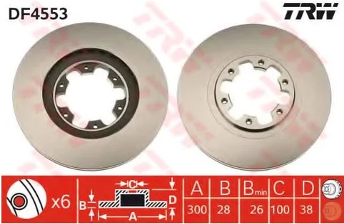 Диск тормозной передний Infiniti QX4, Nissan NAVARA, Pathfinder, PICK UP TRW DF 4553, D=300 мм