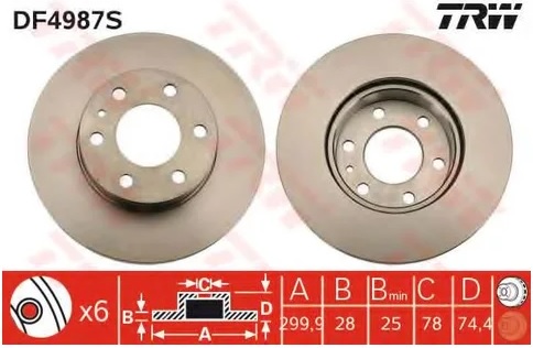 Тормозной диск передний Iveco Daily TRW DF 4987S, D=300 мм