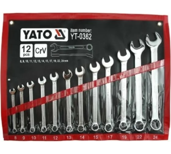 Набор комбинированных ключей YATO САТИН YT0362 (8-24 мм 12шт)