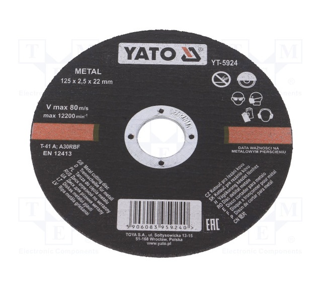 Круг отрезной прямой по металлу YATO YT5924 (125х2.5 мм, 5 шт)