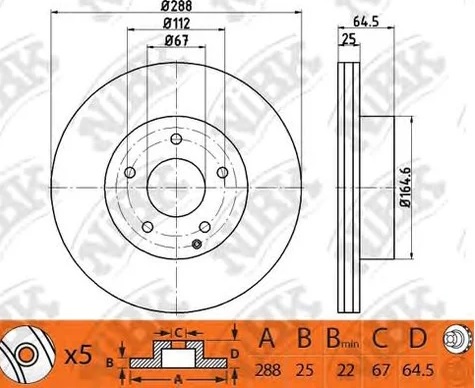 Диск тормозной передний MERCEDES-BENZ C-CLASS NiBK RN31001, D=288 мм