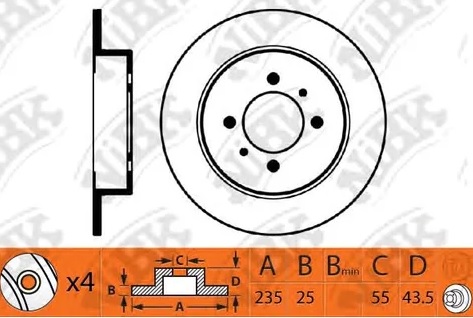 Диск тормозной передний Toyota Probox Nibk RN1311, D=235 мм