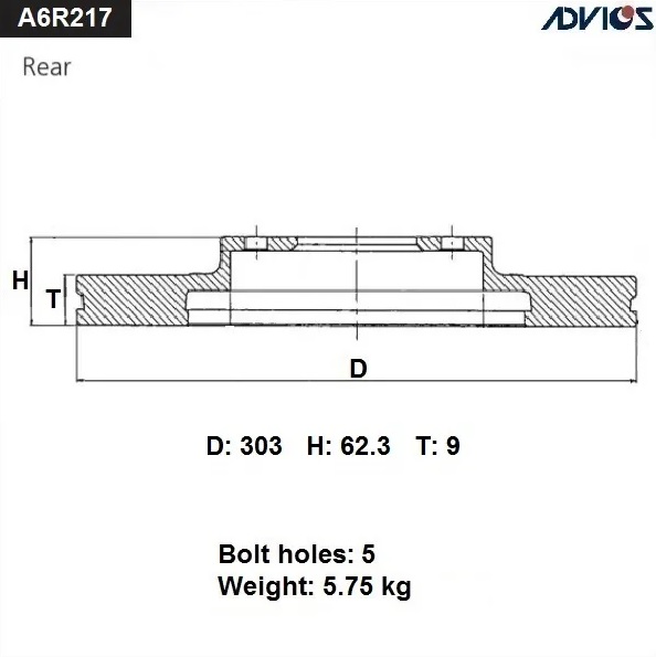 Диск тормозной задние TOYOTA RAV4 ADVICS A6R217B, D=303 мм