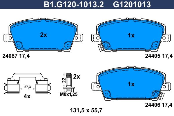 Колодки тормозные передние HONDA CIVIC HATCHBACK Galfer B1.G120-1013.2