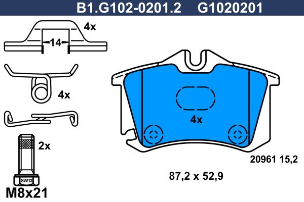 Колодки тормозные дисковые задние VW GOLF, PASSAT, VENTO Galfer B1.G102-0201.2