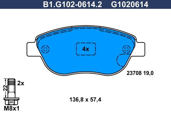 Колодки тормозные передние PEUGEOT 206, 207, 307, CTIROEN C3, C4, XSARA Galfer B1.G102-0614.2
