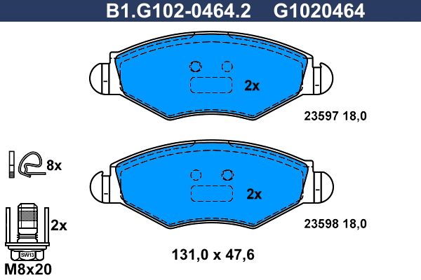 Колодки тормозные передние PEUGEOT 206 Galfer B1.G102-0464.2