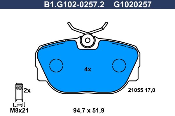 Колодки тормозные передние MERCEDES 190 Galfer B1.G102-0257.2