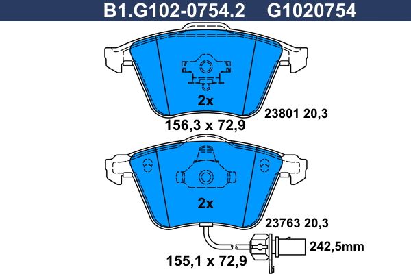 Колодки тормозные дисковые передние AUDI A4, SEAT Exeo Galfer B1.G102-0754.2