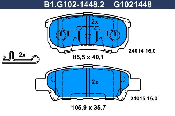 Колодки тормозные дисковые задние CHRYSLER Sebring, MITSUBISHI Lancer, JEEP Compass Galfer B1.G102-1448.2